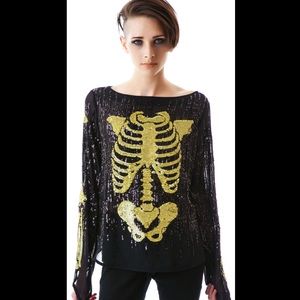 Wildfox sequin Boasts a Spooky Skeleton Sz S
